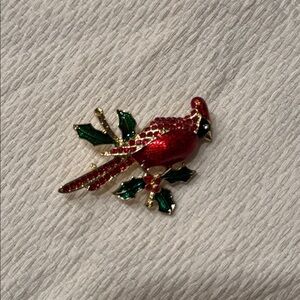 Elegant Red and Green Bird Brooch
